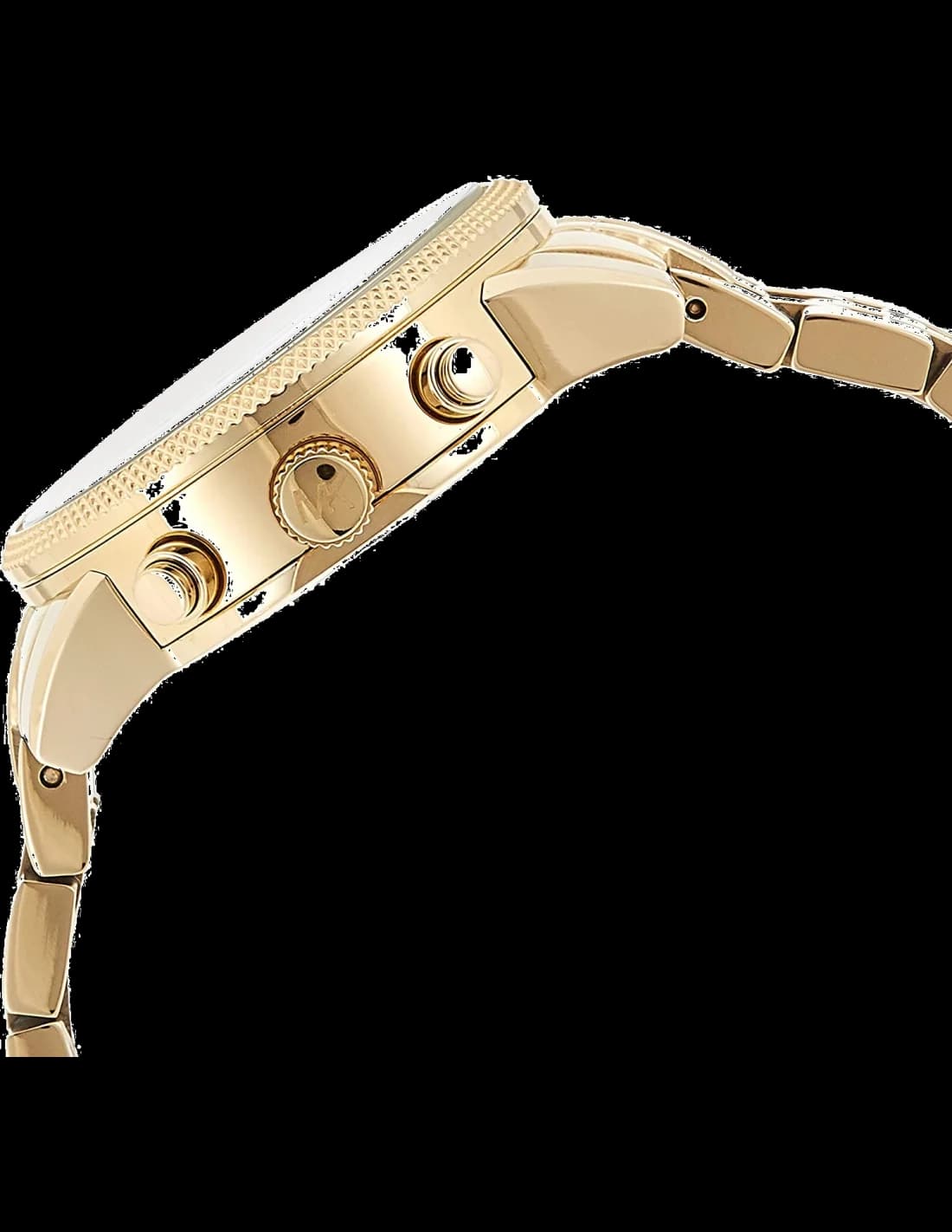 Cadran Michael Kors MK5676 au cadran blanc nacré, index strass scintillants, aiguilles dorées et compteurs chronographe