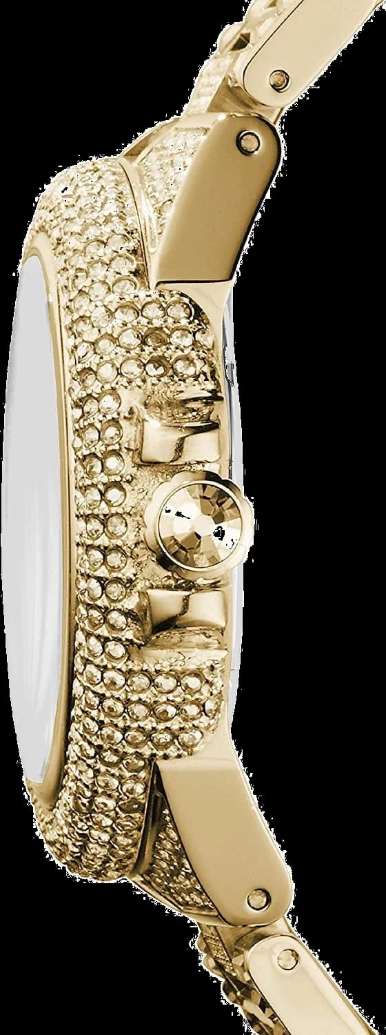 Cadran Michael Kors MK5720 blanc aux cristaux Swarovski, aiguilles dorées et index dorés, date à 3h