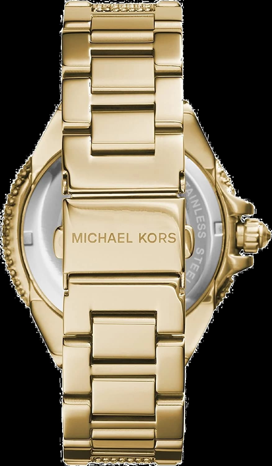 Bracelet Michael Kors MK5720 acier et or jaune avec maillons polis, fermoir déployante triple, finition luxueuse