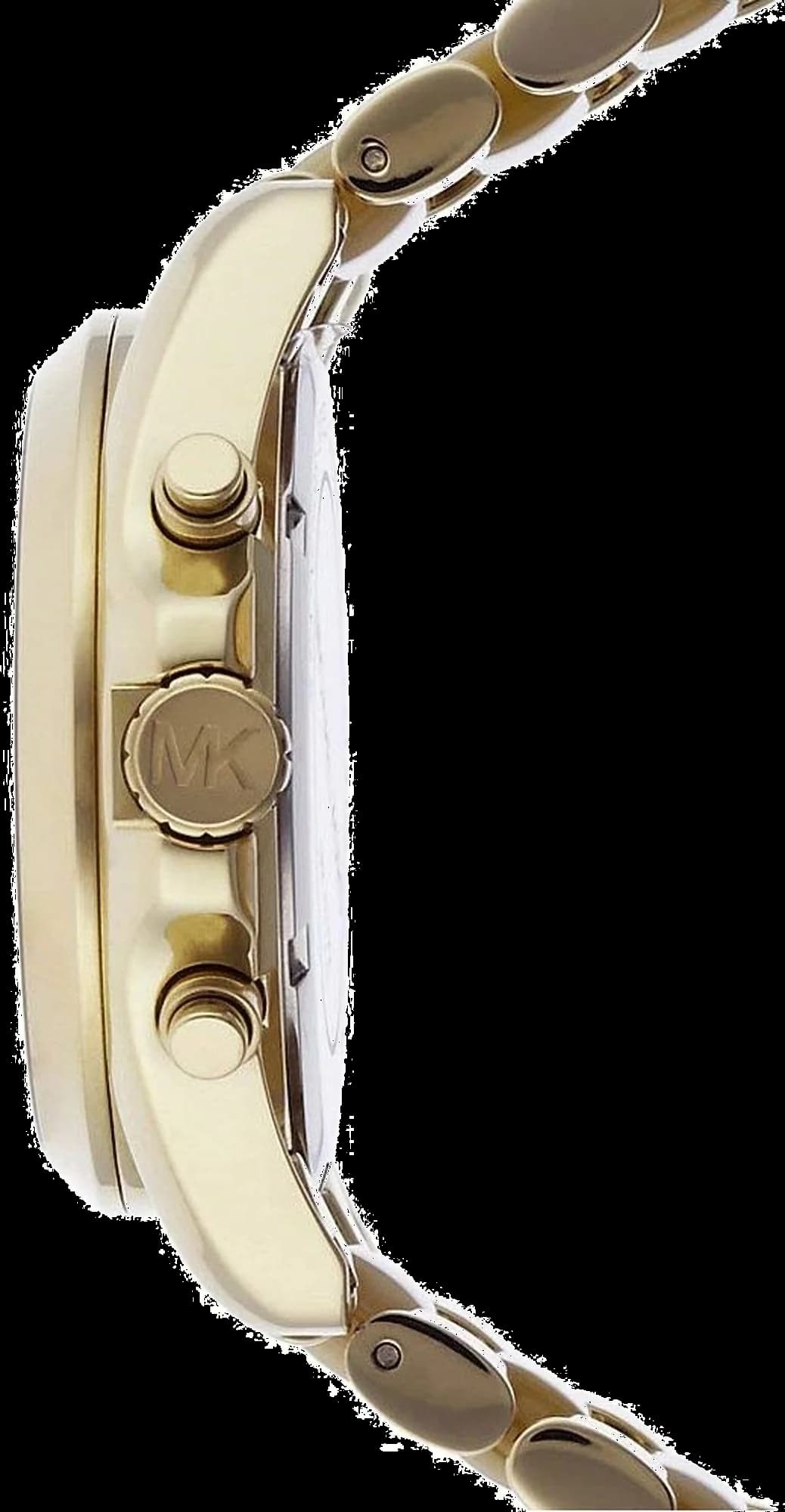 Cadran Michael Kors MK5722 avec index bâtons dorés, aiguilles dorées et date à 3 heures, lisibilité parfaite