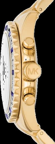 Cadran Michael Kors MK5754 blanc avec index dorés, aiguilles bâton et trois sous-cadrans chronographe