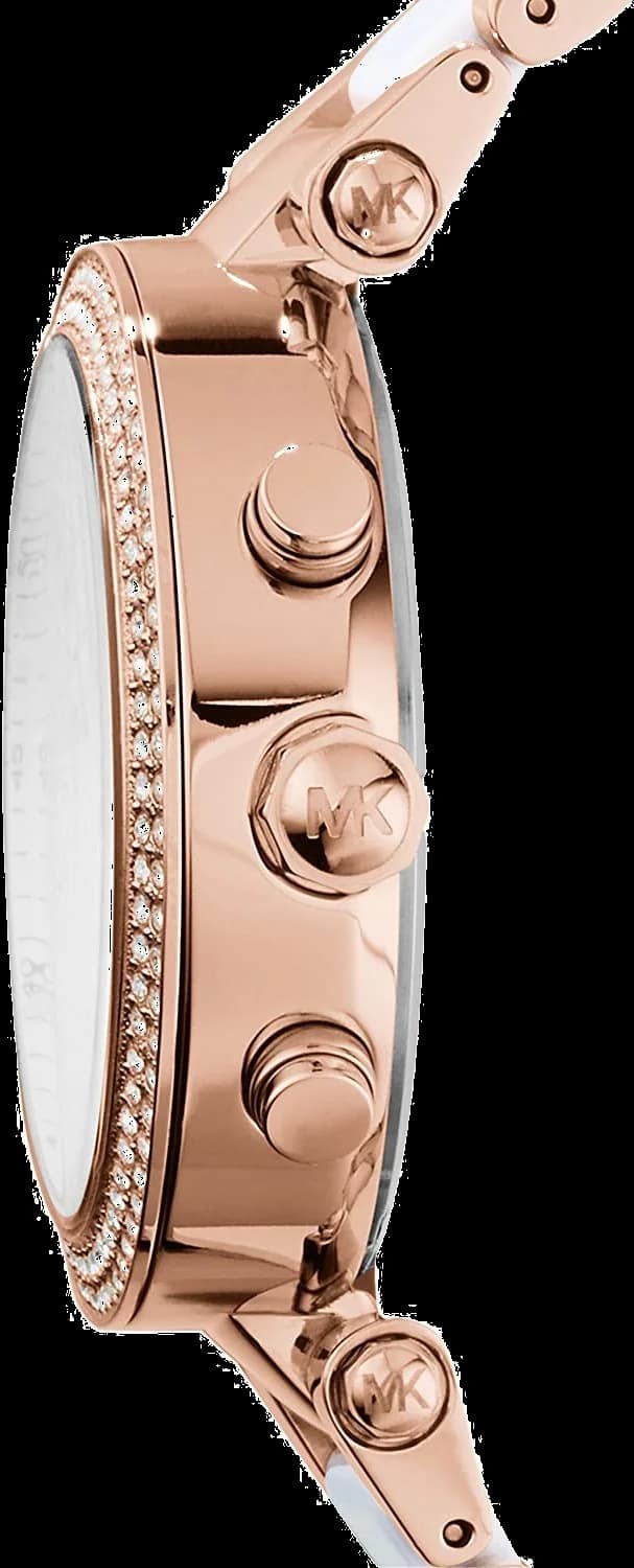 Cadran Michael Kors MK5774 aux index bâtons et aiguilles dorées, date à 3h, design épuré et élégant