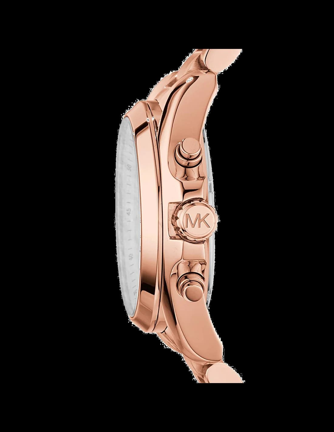 Cadran Michael Kors MK5799 au cadran noir soleil, index appliqués dorés et date à 3h, aiguilles dauphine dorées