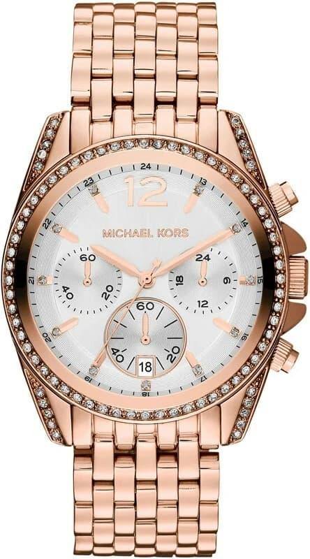 Montre Michael Kors MK5836 au cadran blanc nacré, acier rose gold et cristaux, style chic et lumineux