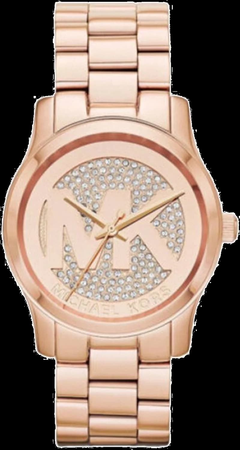 Montre Michael Kors MK5853 en or rose avec cadran blanc et détails dorés, style chic et féminin