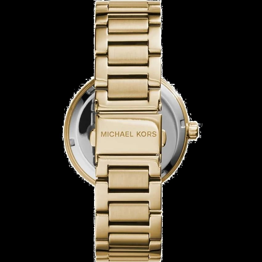 Bracelet Michael Kors MK5867 en acier doré à maillons, fermoir déployante triple, finition polie brillante