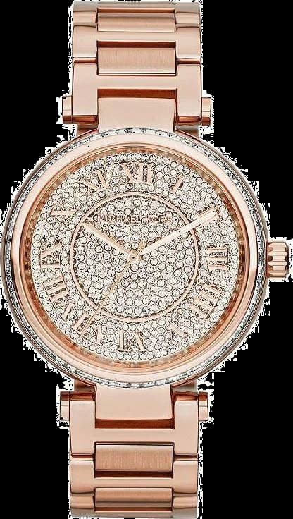 Montre Michael Kors MK5868 cadran blanc nacré avec cristaux, aiguilles dorées et index bâton, style élégant et raffiné