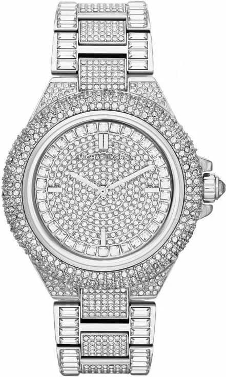 Montre Michael Kors MK5869 avec cadran argenté et cristaux scintillants, style chic et élégant