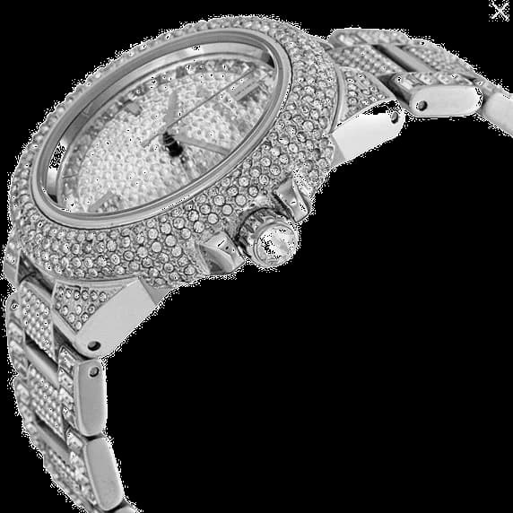 Cadran Michael Kors MK5869 pavé de cristaux sur index et lunette, aiguilles dorées, chic intemporel