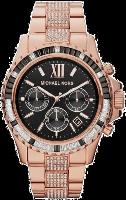 Montre Michael Kors MK5875 avec cadran blanc nacré, index dorés, aiguilles bâtons et cristaux sur la lunette