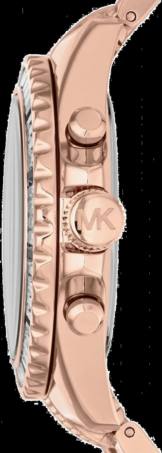 Bracelet Michael Kors MK5875 en acier inoxydable bicolore or rose, maillons alternés, fermoir déployant gravé