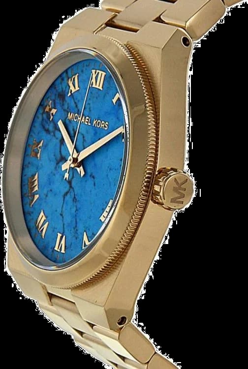 Cadran Michael Kors MK5894 avec index dorés et aiguilles lumineuses, affichage clair et élégant