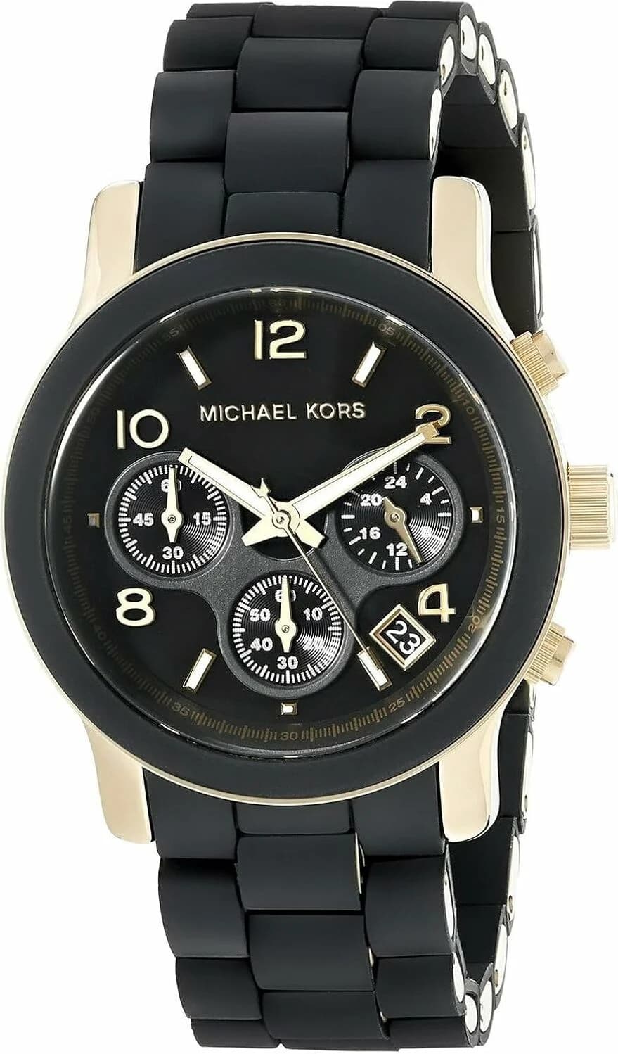 Montre Michael Kors MK5929 avec cadran blanc nacré et index dorés sur bracelet acier bicolore