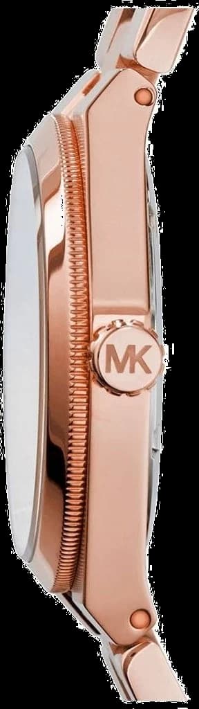 Cadran Michael Kors MK5937 présentant des index romains noirs et aiguilles dorées, date à 3h