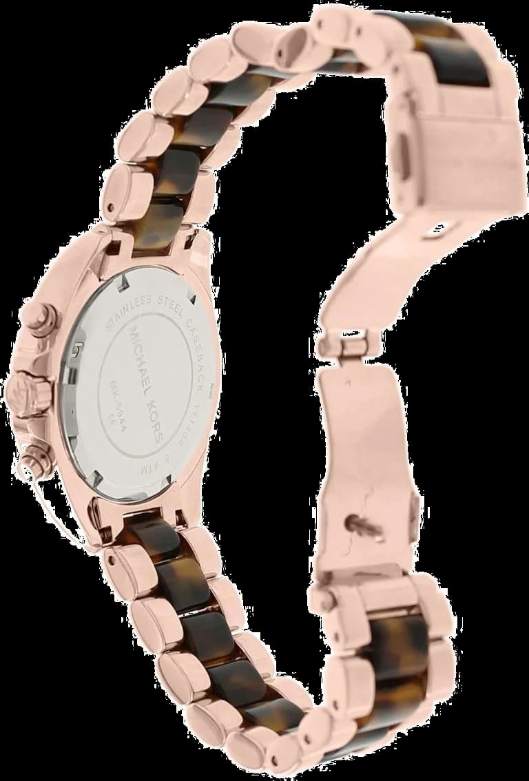 Bracelet Michael Kors MK5944 en acétate écaille de tortue et acier doré rose, boucle déployante, motif unique