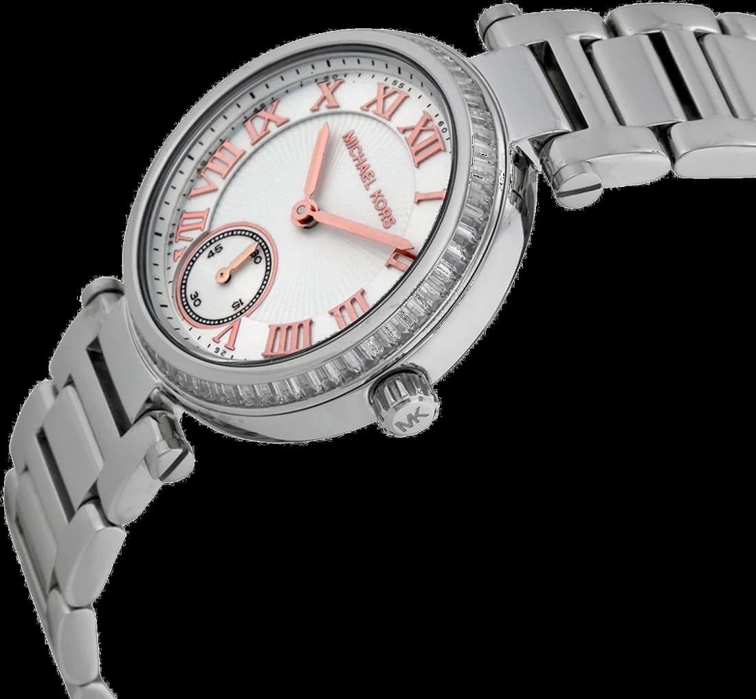 Cadran Michael Kors MK5970 avec chiffres romains noirs, aiguilles dorées, date à 3h