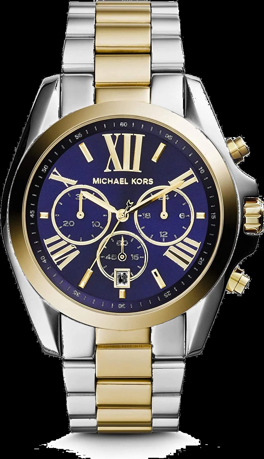 Montre Michael Kors MK5976 avec cadran soleil argenté, aiguilles et index dorés, style chic et lumineux