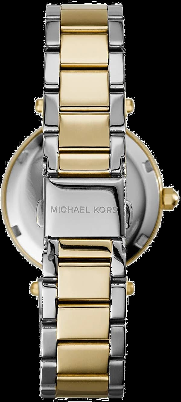Boîtier Michael Kors MK6055 en acier inoxydable doré et argenté, lunette lisse et verre minéral