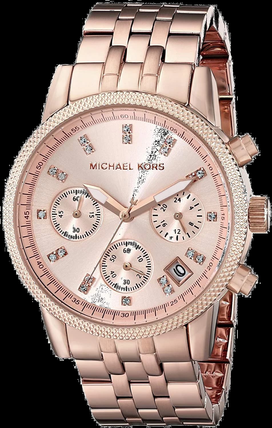 Montre Michael Kors MK6077 Ritz acier or rose, cadran blanc soleil, style chic et lumineux