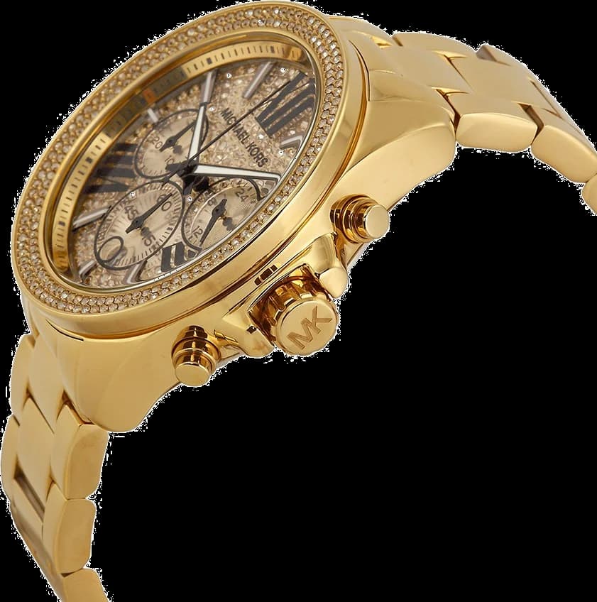 Bracelet Michael Kors MK6095 en acier inoxydable doré, maillons lisses, fermoir déployant signé