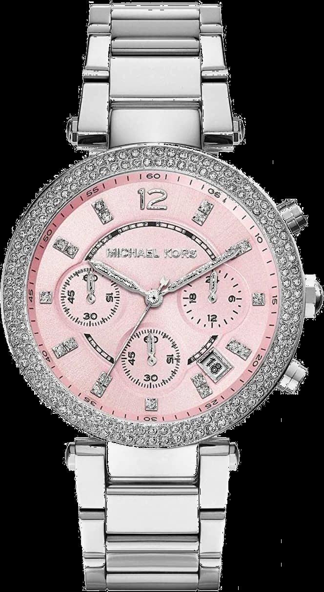 Montre Michael Kors MK6105 au cadran rose soleil avec index dorés et trotteuse chronographe