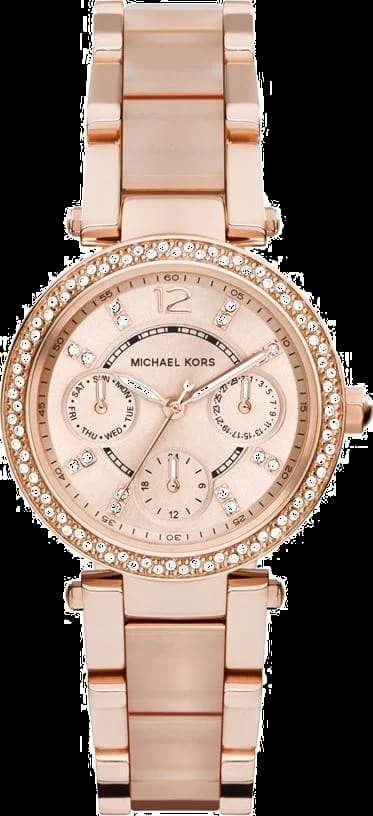 Montre Michael Kors MK6110 au cadran gris soleillé et boîtier en acier or rose, style chic et moderne