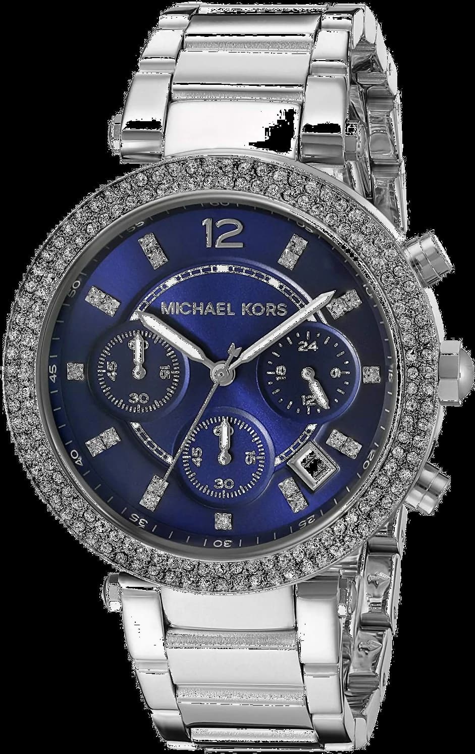 Montre Michael Kors MK6117 Parker chronographe acier bleu, cadran bleu soleil, style élégant et sportif