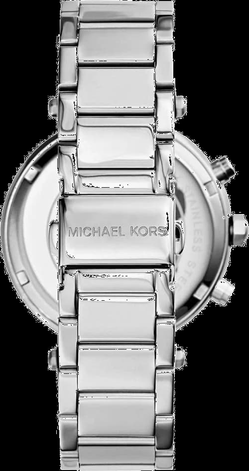 Boîtier Michael Kors MK6117 acier 42 mm, lunette fixe lisse, couronne push-pull, verre minéral, fond acier gravé