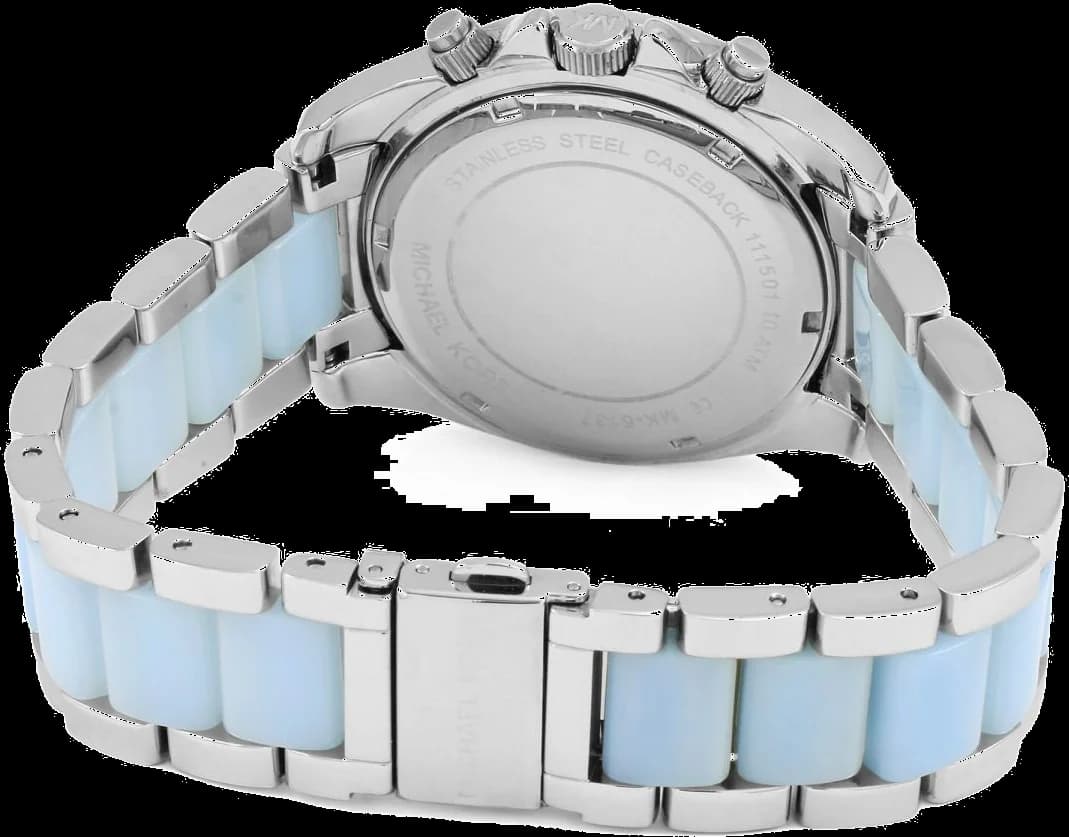 Bracelet Michael Kors MK6137 en acétate bleu transparent avec boucle déployante en acier inoxydable