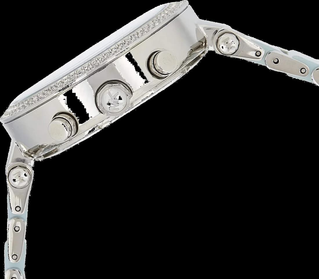 Bracelet Michael Kors MK6138 bi-matière acier et cuir bleu, boucle déployante, confort et élégance