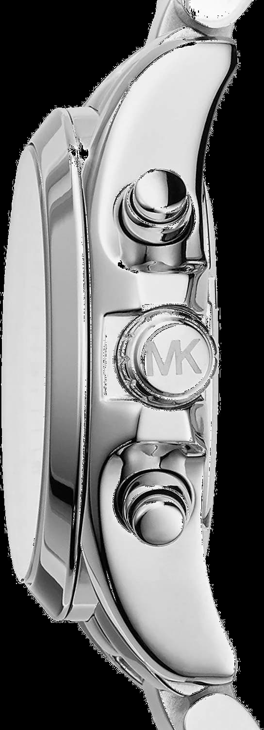 Cadran Michael Kors MK6174 avec cadran argenté, index appliqués dorés, aiguilles luminescentes et guichet date à 3h