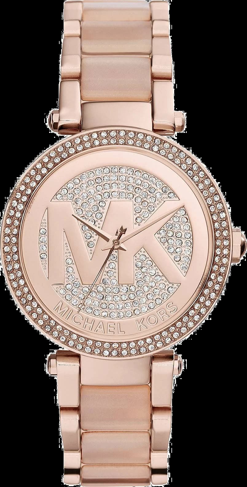 Montre Michael Kors MK6176 au cadran blanc nacré serti de brillants et boîtier en acier doré rose, style élégant et raffiné