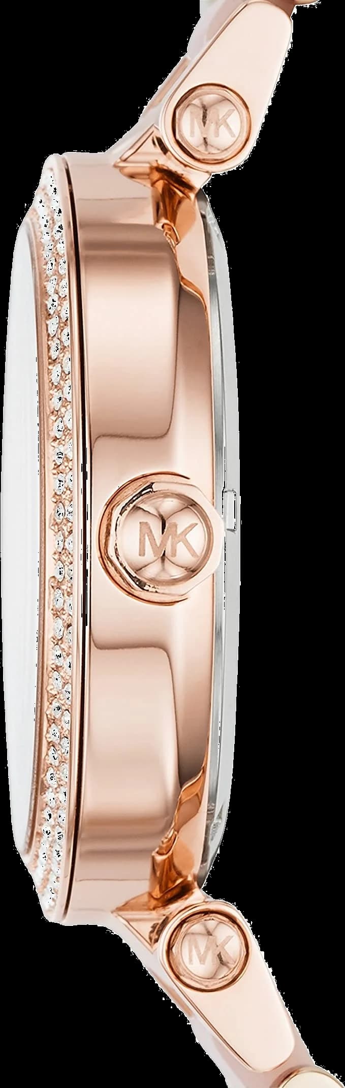 Cadran Michael Kors MK6176 avec index baguette et diamants, aiguilles dorées, guichet date à 3h, design luxueux