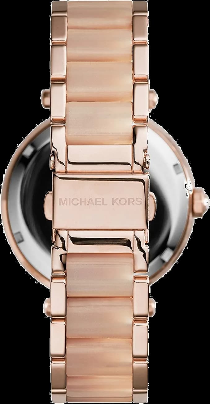 Bracelet Michael Kors MK6176 en acier doré rose maillé, fermoir déployant, finition polie, confort au poignet