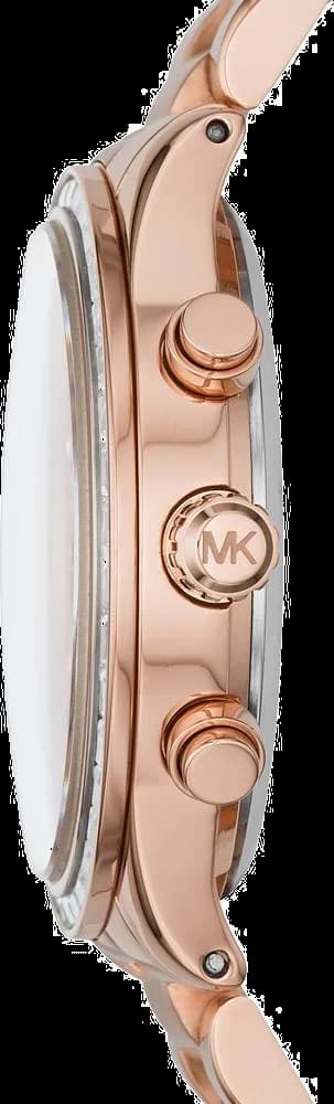 Cadran Michael Kors MK6204 détaillé avec index dorés et aiguilles bâton, chronographe