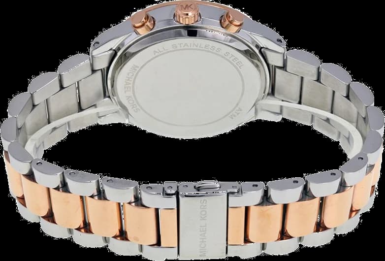 Bracelet Michael Kors MK6205 acier argenté bi-ton, maillons alternés, fermoir déployant double sécurité, finition polie