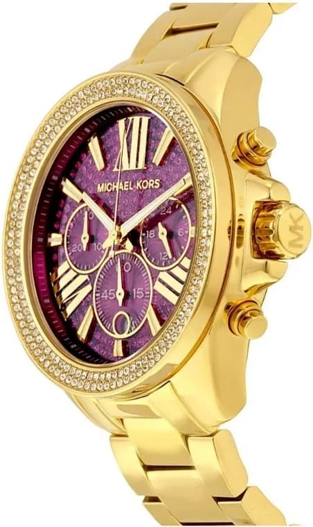 Cadran Michael Kors MK6290 avec index cristaux et aiguilles dorées, pavé de cristaux lumineux