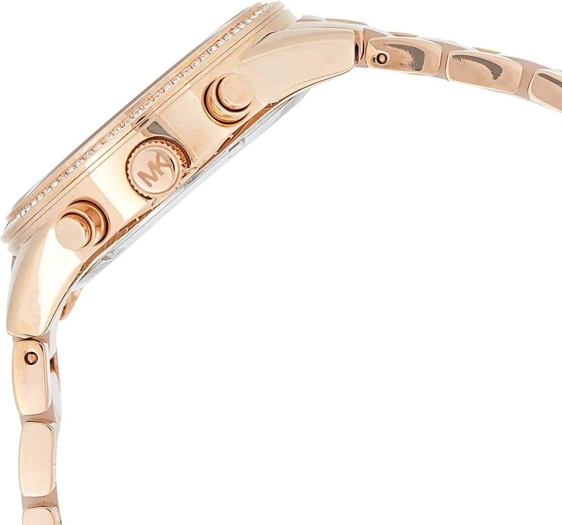 Cadran Michael Kors MK6307 avec chiffres romains, date à 3h et finition soleil, élégance raffinée