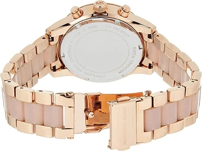 Bracelet Michael Kors MK6307 en acétate rose et acier plaqué or rose, boucle déployante, confort et style