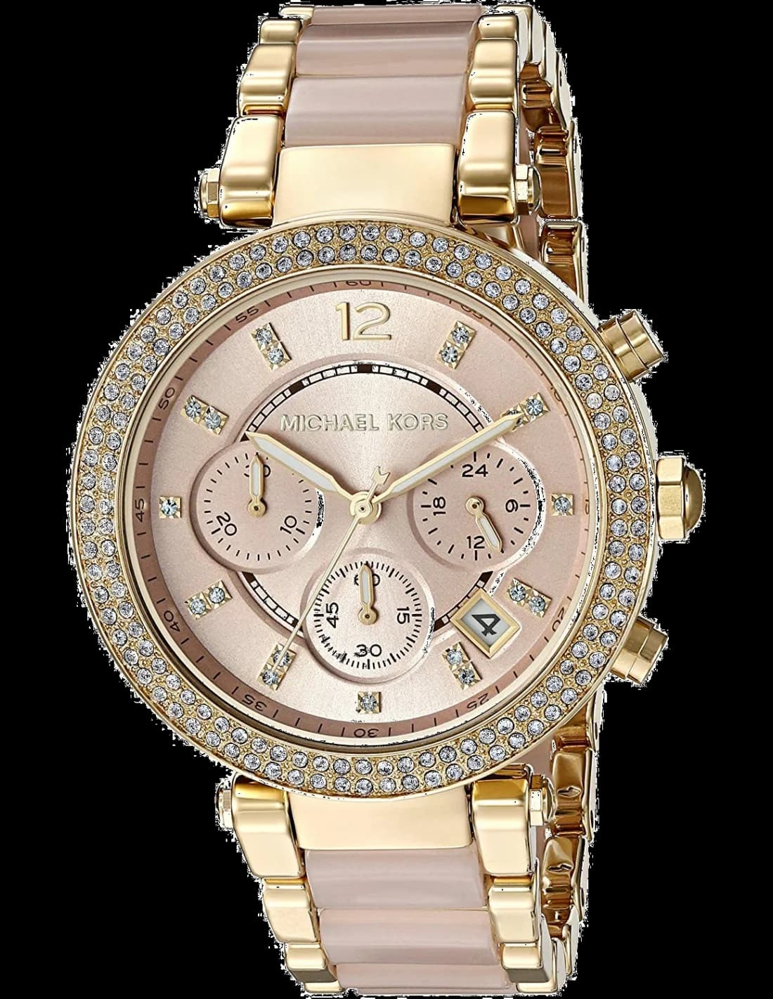 Montre Michael Kors MK6326 au cadran champagne soleil, aiguilles dorées et index bâtons, style chic et lumineux