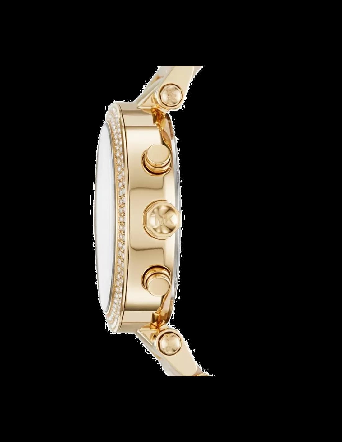 Cadran Michael Kors MK6326 avec index appliqués et aiguilles dorées, date à 3h, fond champagne satiné