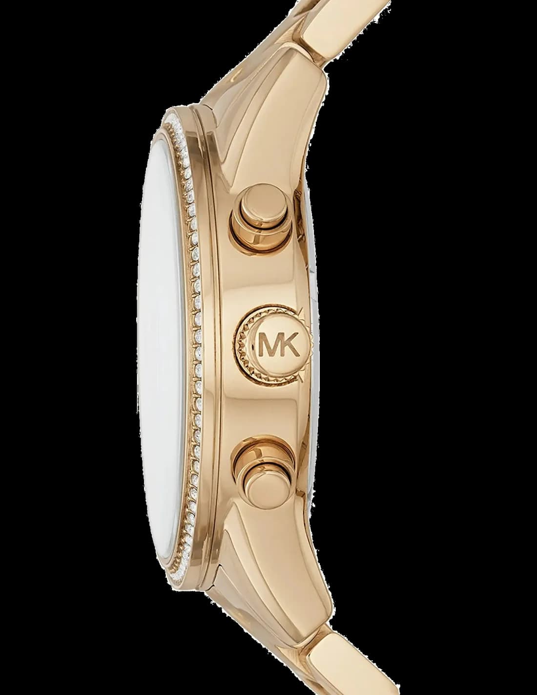 Cadran Michael Kors MK6356 avec index dorés, aiguilles facettées et guichet date à 3h, finition luxueuse