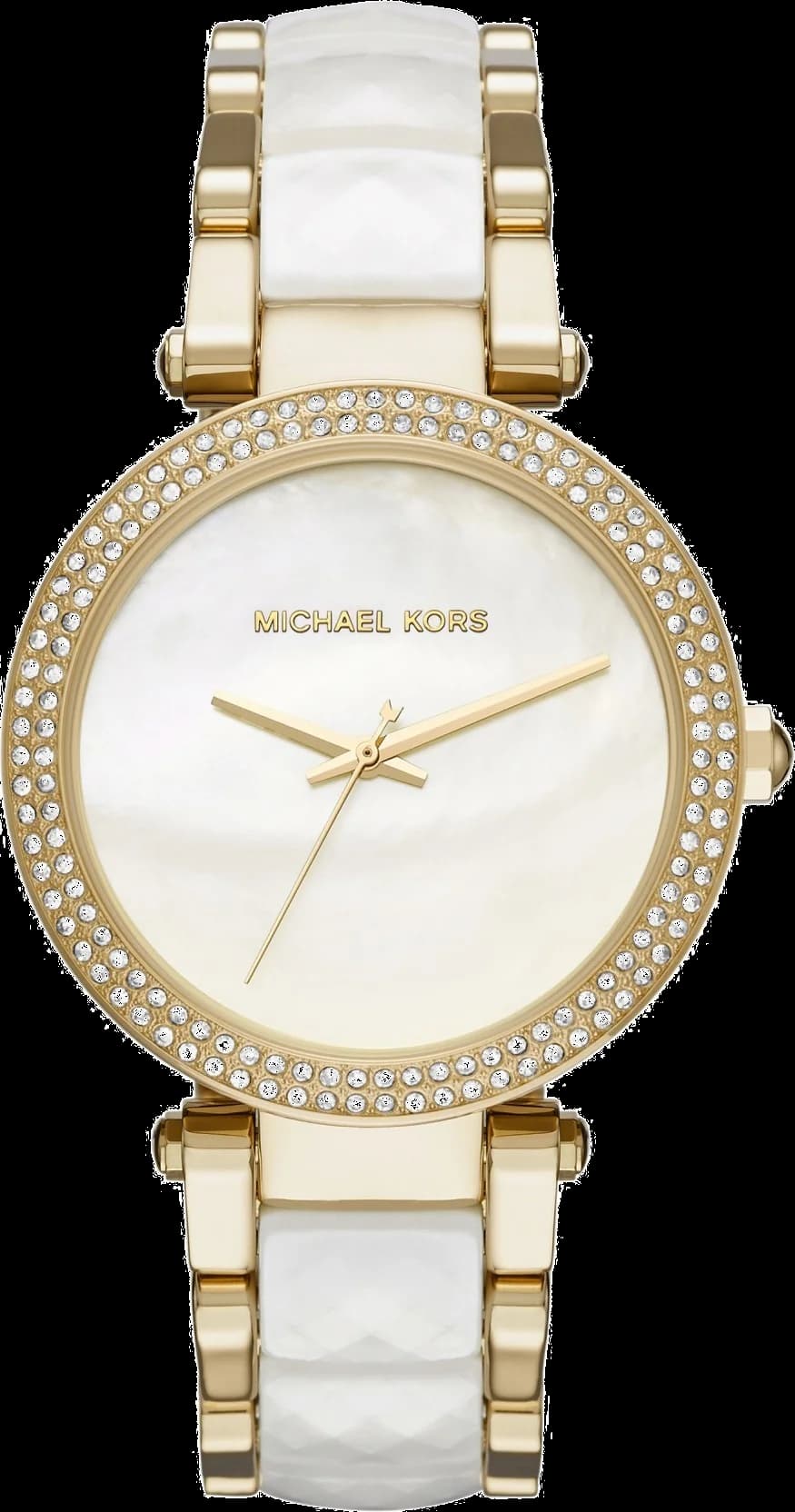 Montre Michael Kors MK6400 au cadran nacre blanc et index dorés sur bracelet bicolore style chic