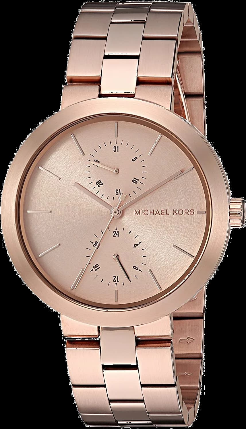 Cadran Michael Kors MK6409 avec index dorés et aiguilles fines, date à 3h, design épuré