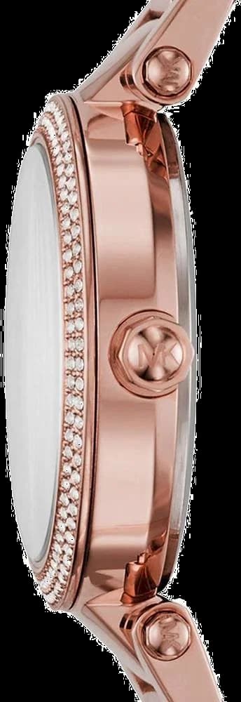 Cadran Michael Kors MK6470 avec index dorés et aiguilles en or rose, motifs floraux gravés au centre