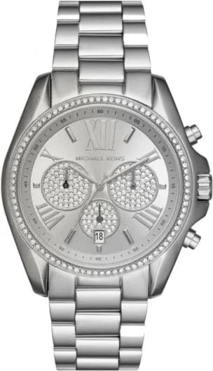 Montre Michael Kors MK6537 avec cadran blanc nacré, index dorés et trotteuse centrale, style chic et lumineux