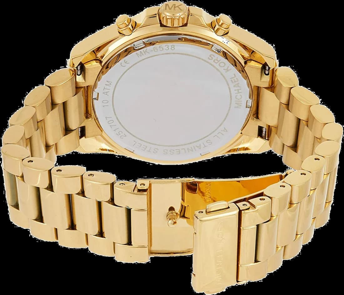 Bracelet Michael Kors MK6538 en acier doré avec maillons alternés, fermoir déployante double sécurité, finition brillante