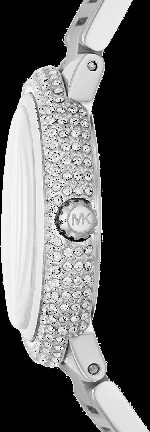 Cadran Michael Kors MK6562 en nacre blanche avec index bâtons dorés, aiguilles dauphine et date à 3h