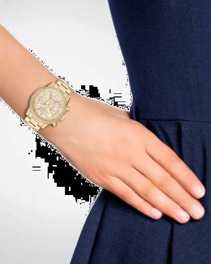 Bracelet Michael Kors MK6597 en acier doré à maillons, fermoir déployant gravé Michael Kors, ajustable et élégant
