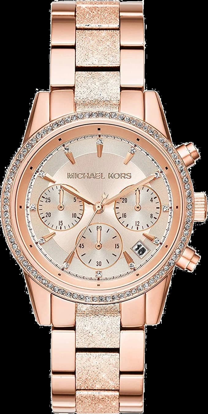 Montre Michael Kors MK6598 au cadran rose poudré avec cristaux scintillants sur le pourtour